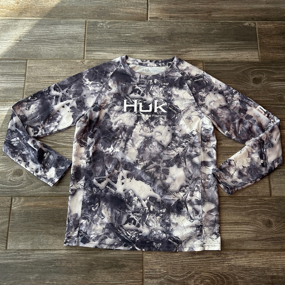 Huk Performance Fishing Kids Long Sleeve Rash Guard Shirt Camo Size YXL